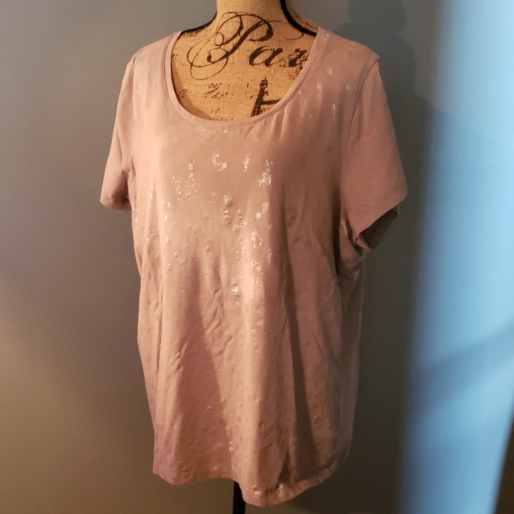 Gray top with shiny silver animal print